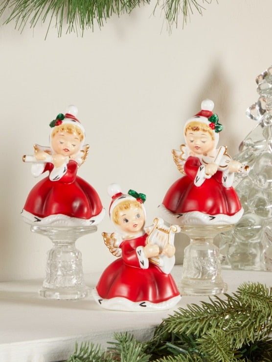 Christmas Ceramic Angel Musician Figurines, Set of 3