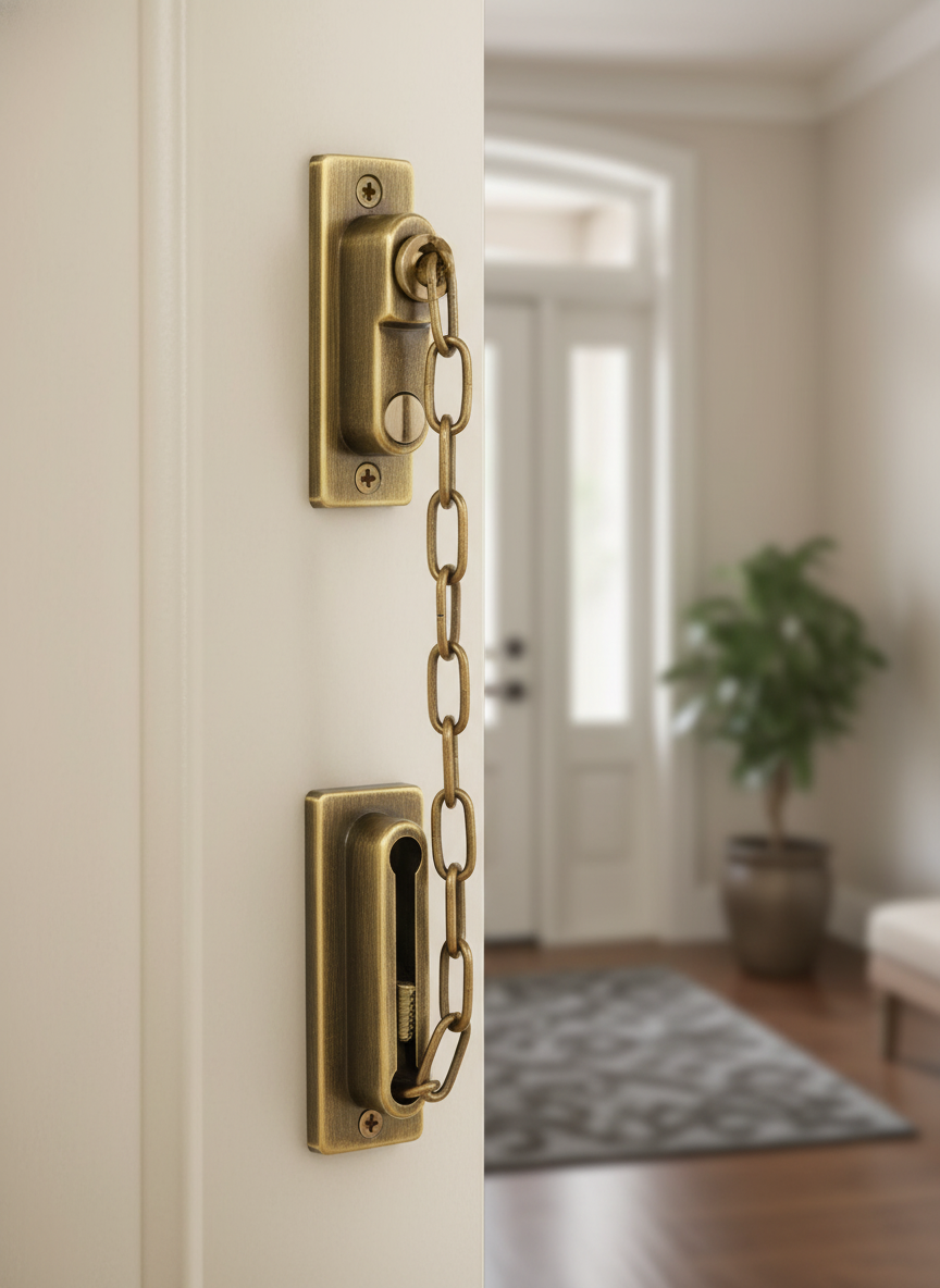 4.5-inch brass security door chain, vintage copper-colored security door chain, door limit chain lock