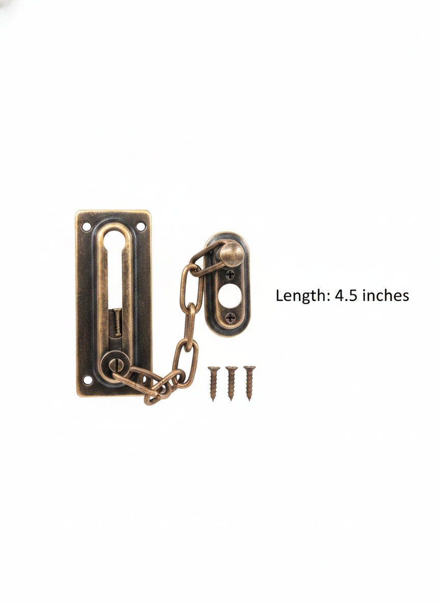 4.5-inch brass security door chain, vintage copper-colored security door chain, door limit chain lock