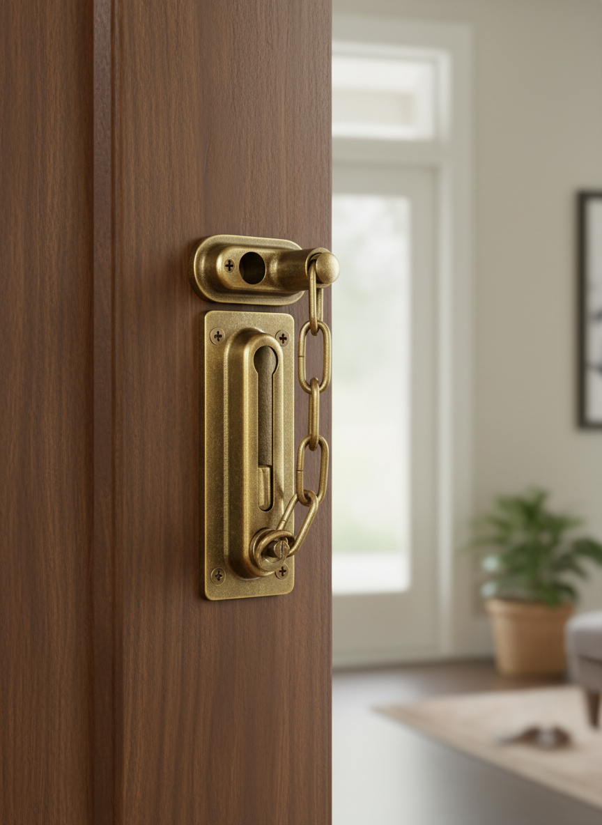 4.5-inch brass security door chain, vintage copper-colored security door chain, door limit chain lock