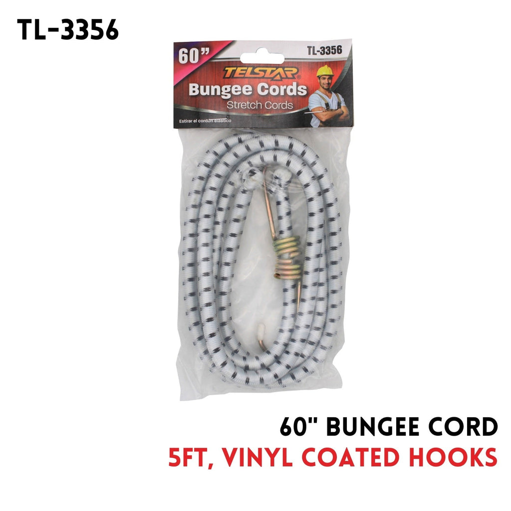 60-inch (5-foot) elastic rope with rubber-coated hooks, outdoor binding elastic rope, luggage securing bungee rope