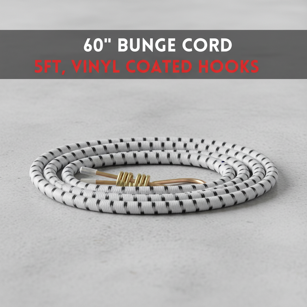 60-inch (5-foot) elastic rope with rubber-coated hooks, outdoor binding elastic rope, luggage securing bungee rope