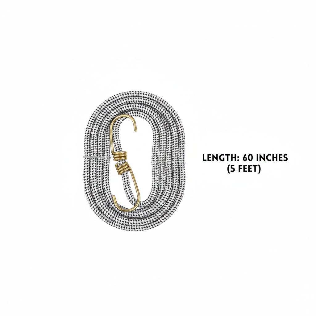 60-inch (5-foot) elastic rope with rubber-coated hooks, outdoor binding elastic rope, luggage securing bungee rope