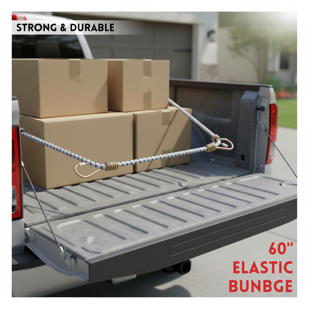 60-inch (5-foot) elastic rope with rubber-coated hooks, outdoor binding elastic rope, luggage securing bungee rope