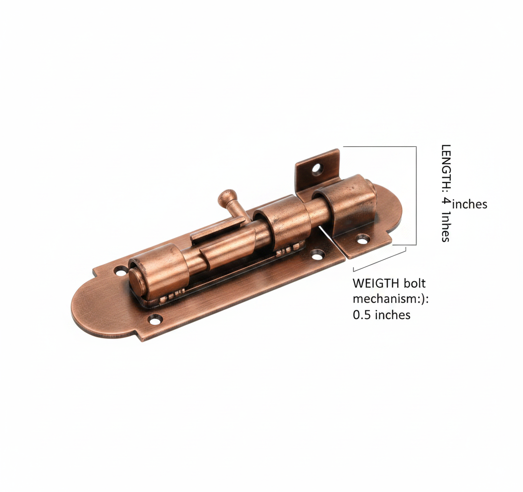 4-inch antique bronze bolt, door and window security latch, brass plated latch with mounting screws