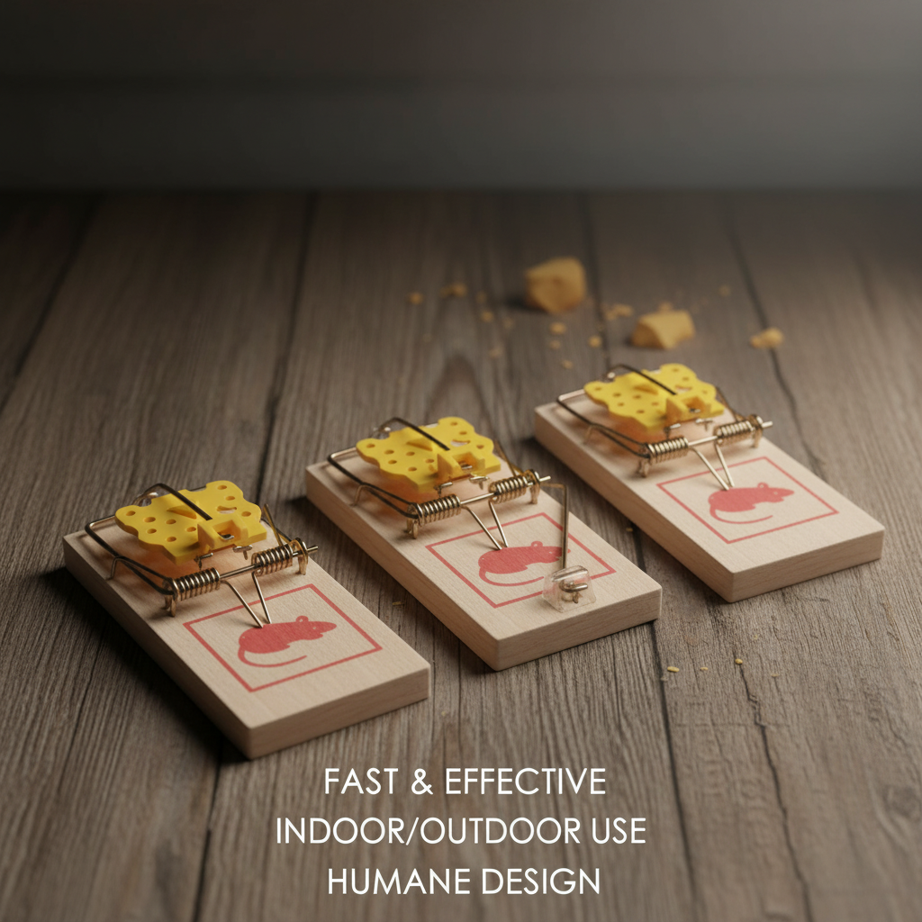 3-pack wooden mousetraps, 1.8 x 4 inches, powerful household mousetraps, rat extermination tool.