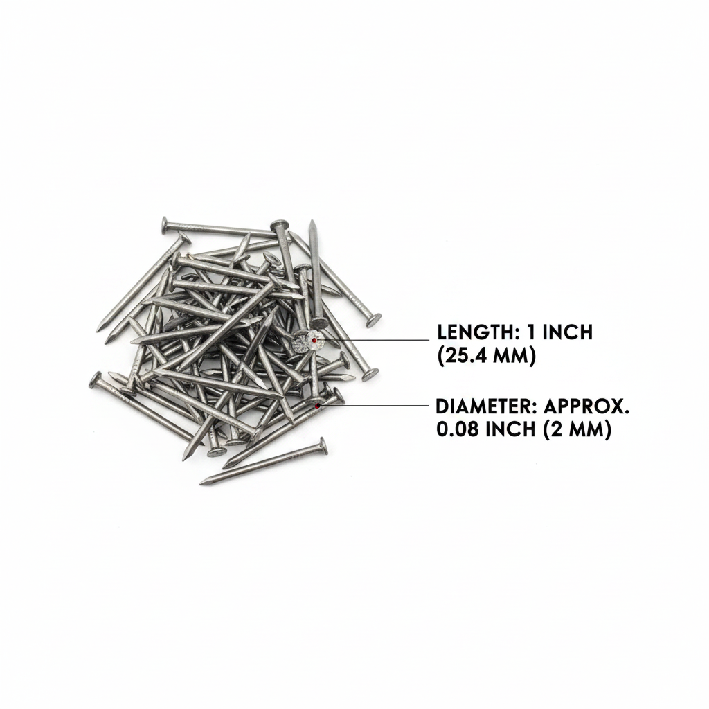 1-inch woodworking nails, round-headed solid wood nails, straight nails for home renovation fixing.