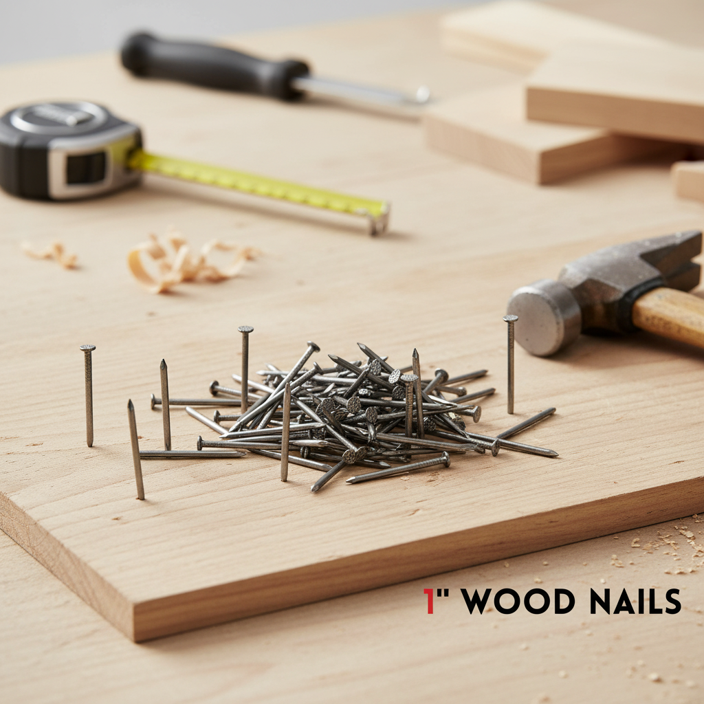 1-inch woodworking nails, round-headed solid wood nails, straight nails for home renovation fixing.