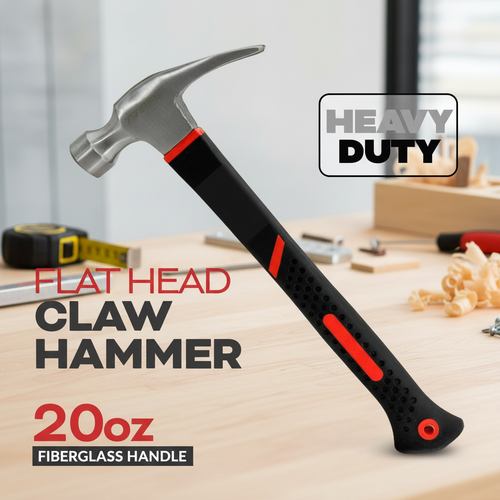 20 oz High-Strength Fiberglass Handle Claw Hammer, Flat-Head Non-Slip Nail Puller, Household/Industrial Grade Hammer