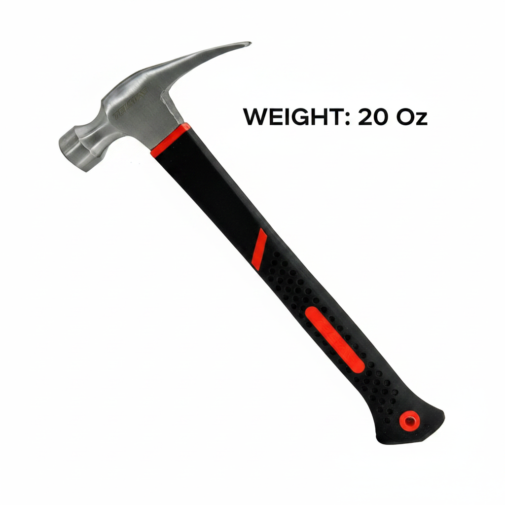 20 oz High-Strength Fiberglass Handle Claw Hammer, Flat-Head Non-Slip Nail Puller, Household/Industrial Grade Hammer