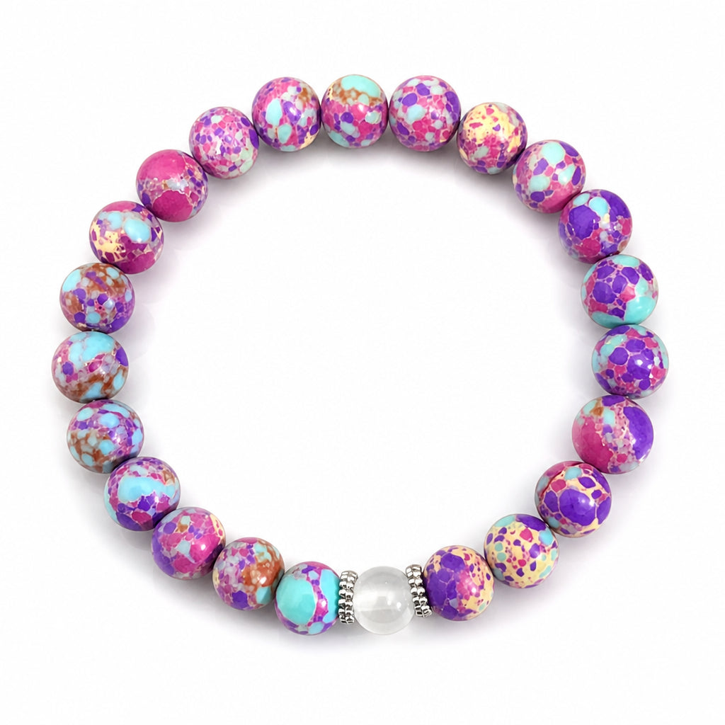 Beaded elastic bracelet with colorful patterns, fashionable jewelry, suitable for everyday wear.