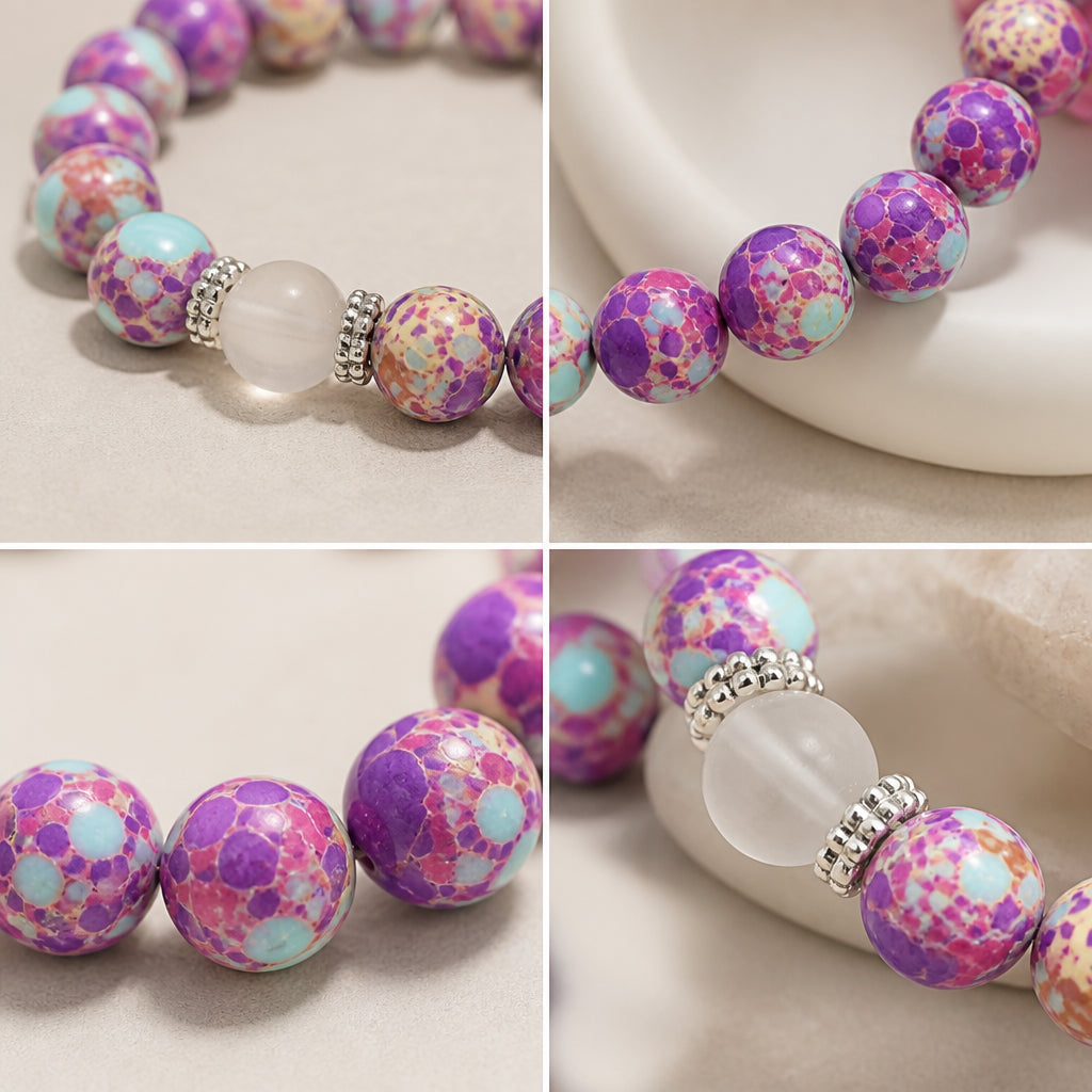 Beaded elastic bracelet with colorful patterns, fashionable jewelry, suitable for everyday wear.