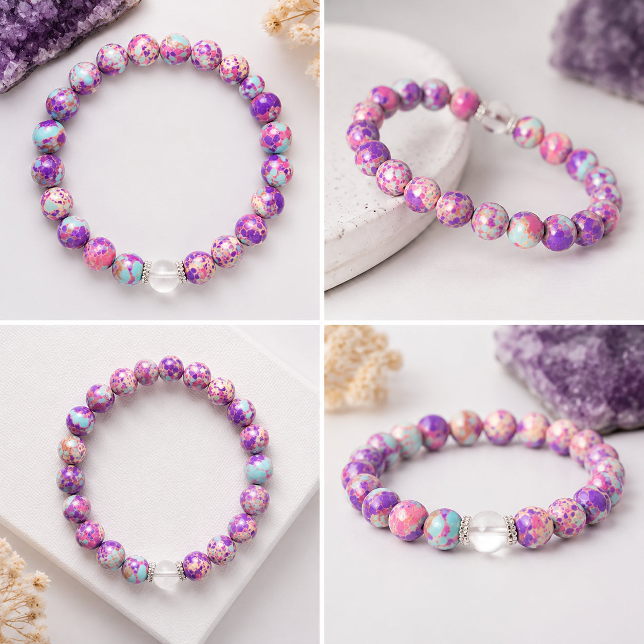 Beaded elastic bracelet with colorful patterns, fashionable jewelry, suitable for everyday wear.