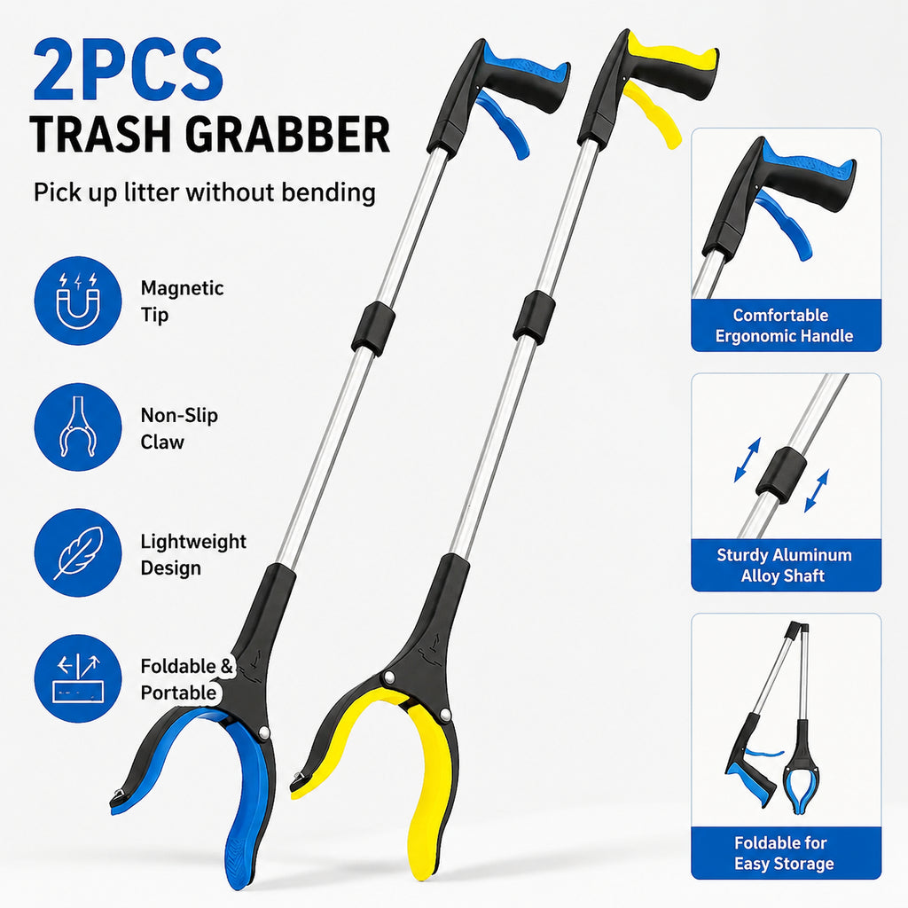 Handheld long-handled trash picker, household and outdoor cleaning and item retrieval, two-pack