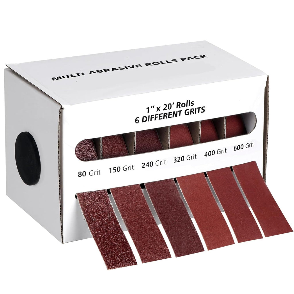 Sandpaper rolls, 6 grit sizes, 1 inch x 20 ft sandpaper rolls, 80/150/240/320/400/600 grit sandpaper sets, wet and dry sandpaper, suitable for metal, automotive, furniture, and wood.