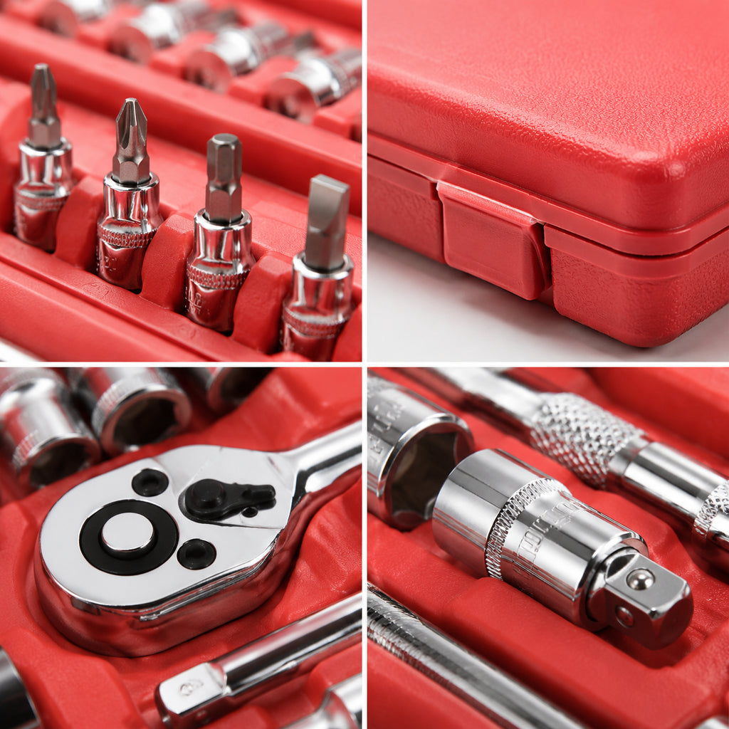 46-piece ratchet wrench and socket tool set, a multi-functional hand tool combination for home repair.