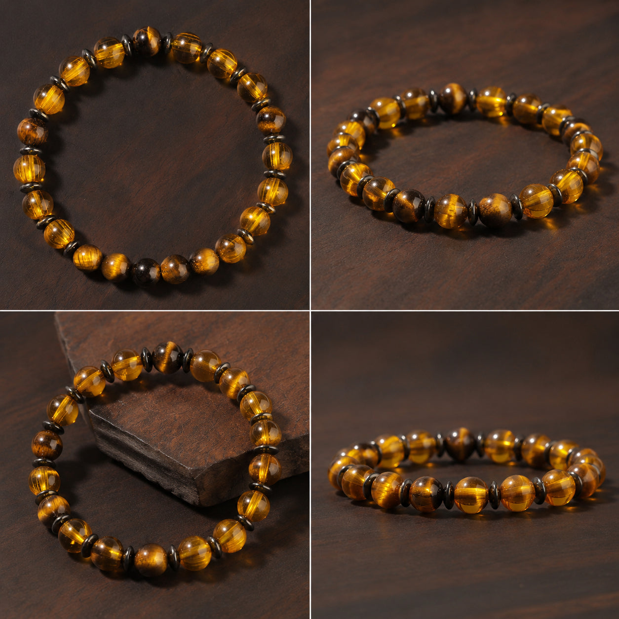 Tiger's Eye Bracelet for Men and Women, Citrine Natural Stone Beaded Bracelet Jewelry