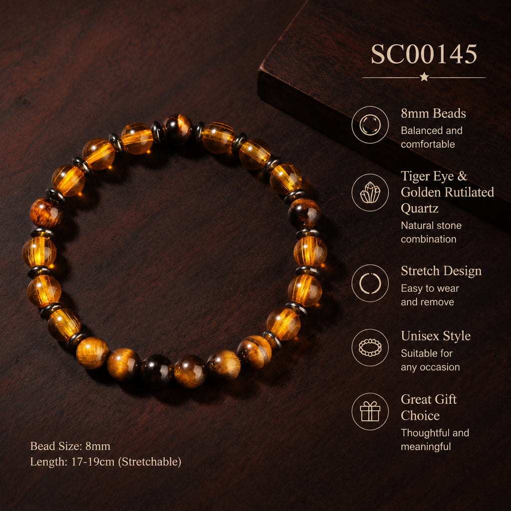 Tiger's Eye Bracelet for Men and Women, Citrine Natural Stone Beaded Bracelet Jewelry