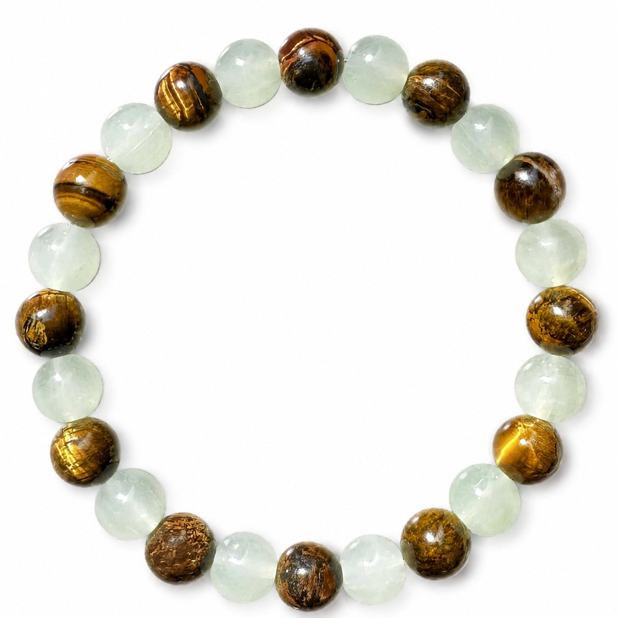 Natural Tiger's Eye White Chalcedony Bead Bracelet - Simple, Versatile, Unisex