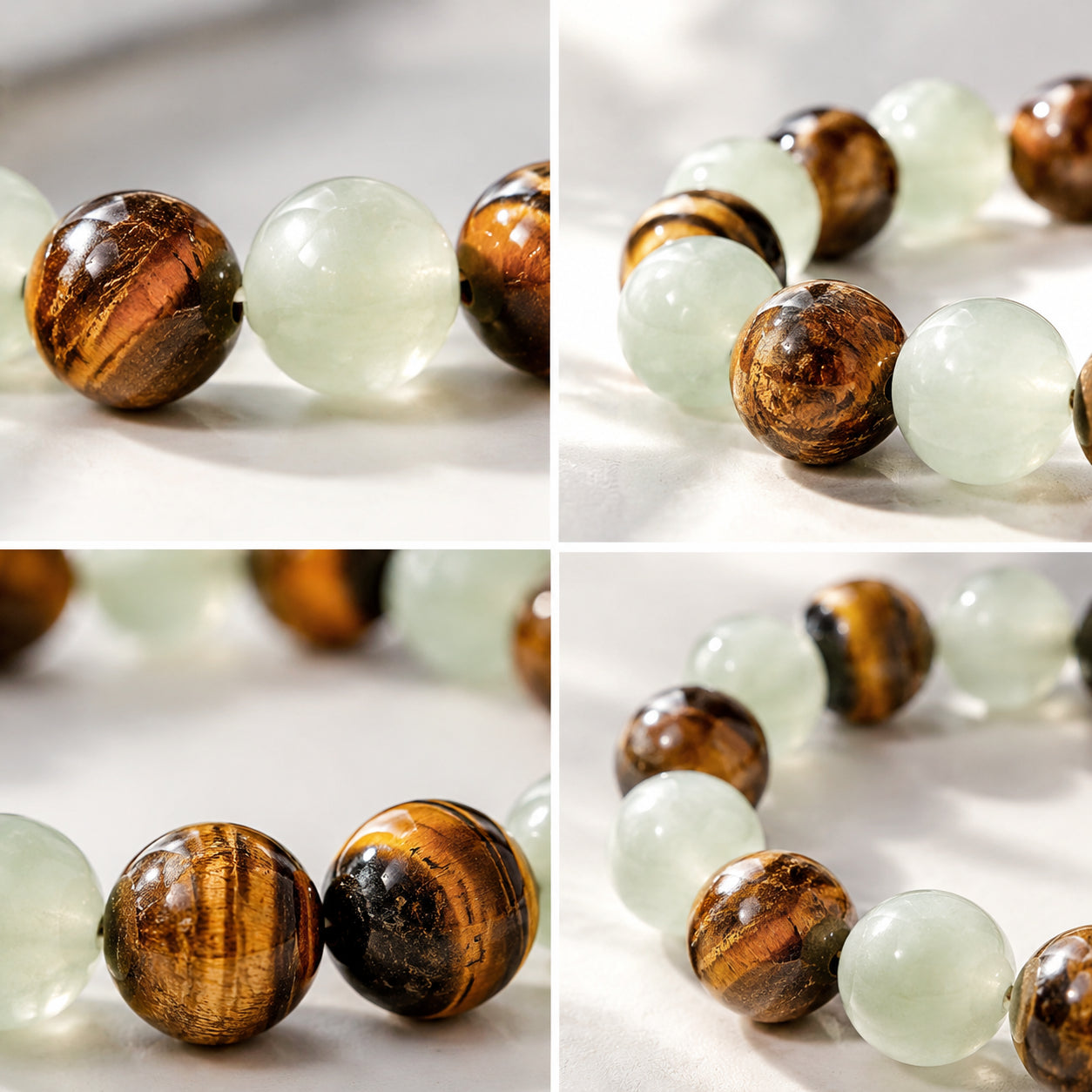Natural Tiger's Eye White Chalcedony Bead Bracelet - Simple, Versatile, Unisex