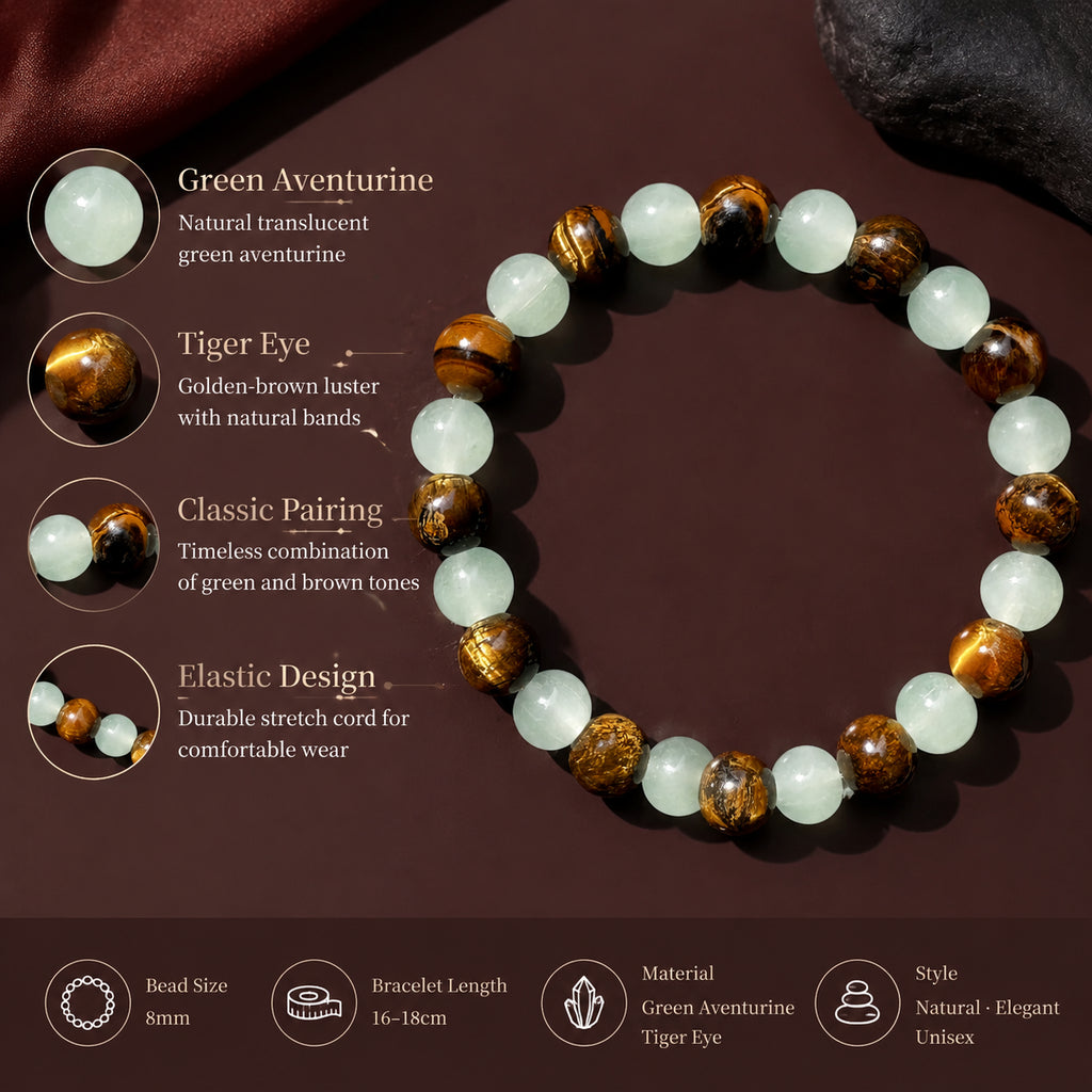 Natural Tiger's Eye White Chalcedony Bead Bracelet - Simple, Versatile, Unisex