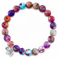 Natural stone bracelet with colorful round beads and elephant pendant, comes with a blessing card. A gift for women.