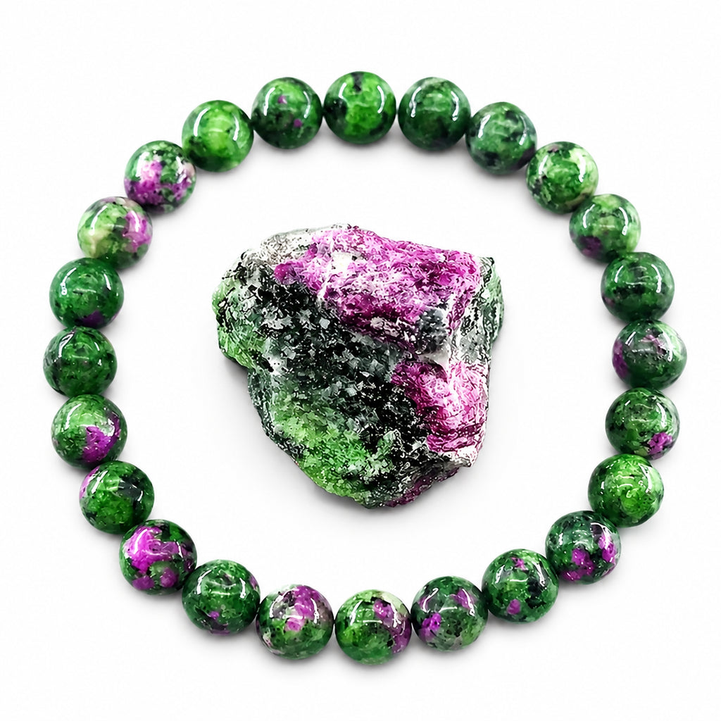 Natural spinel zoisite bead elastic bracelet for men and women, suitable for yoga and meditation.