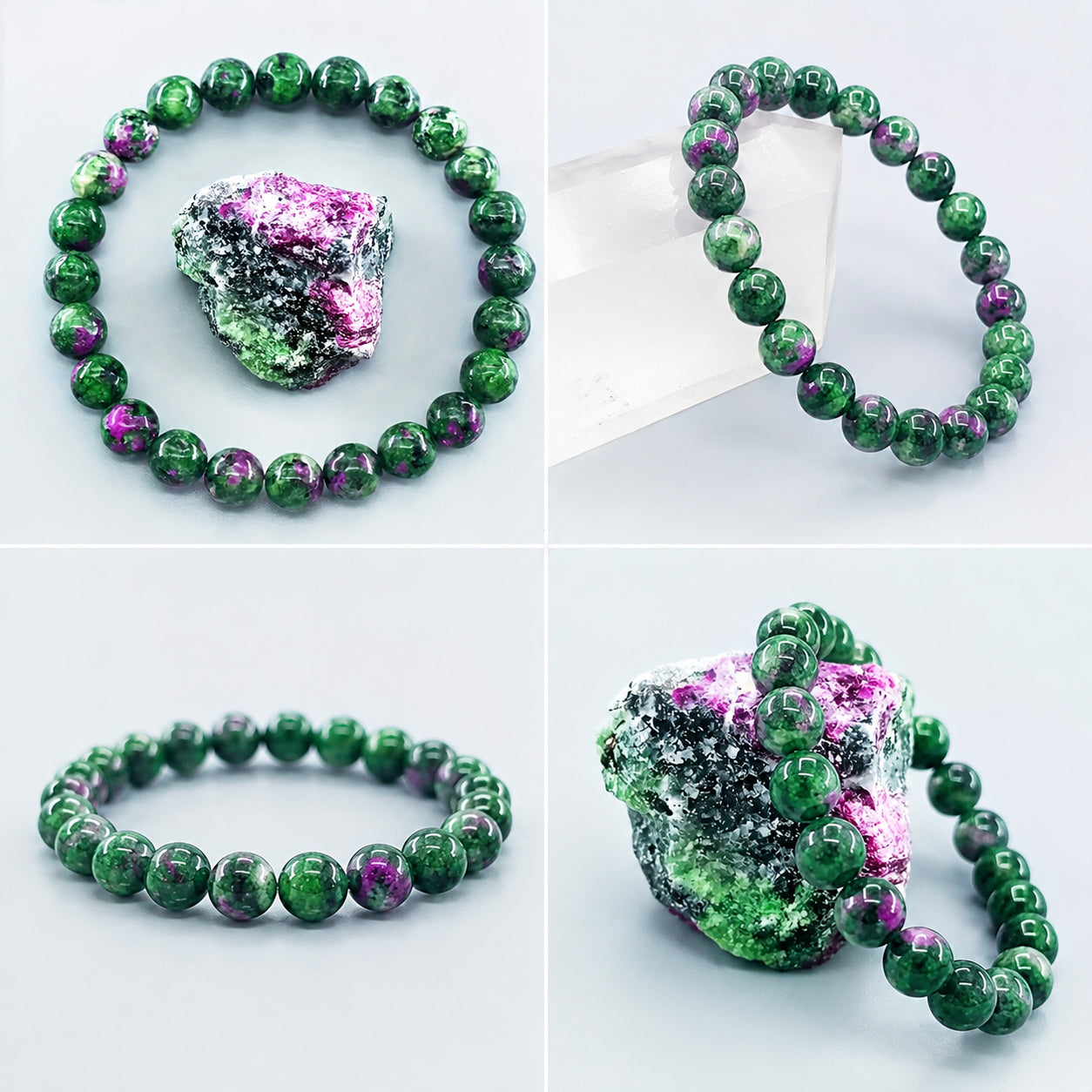 Natural spinel zoisite bead elastic bracelet for men and women, suitable for yoga and meditation.