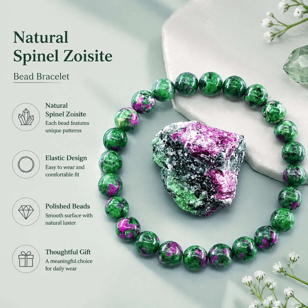 Natural spinel zoisite bead elastic bracelet for men and women, suitable for yoga and meditation.