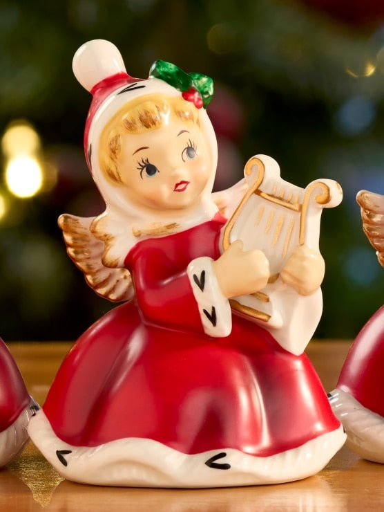 Christmas Ceramic Angel Musician Figurines, Set of 3