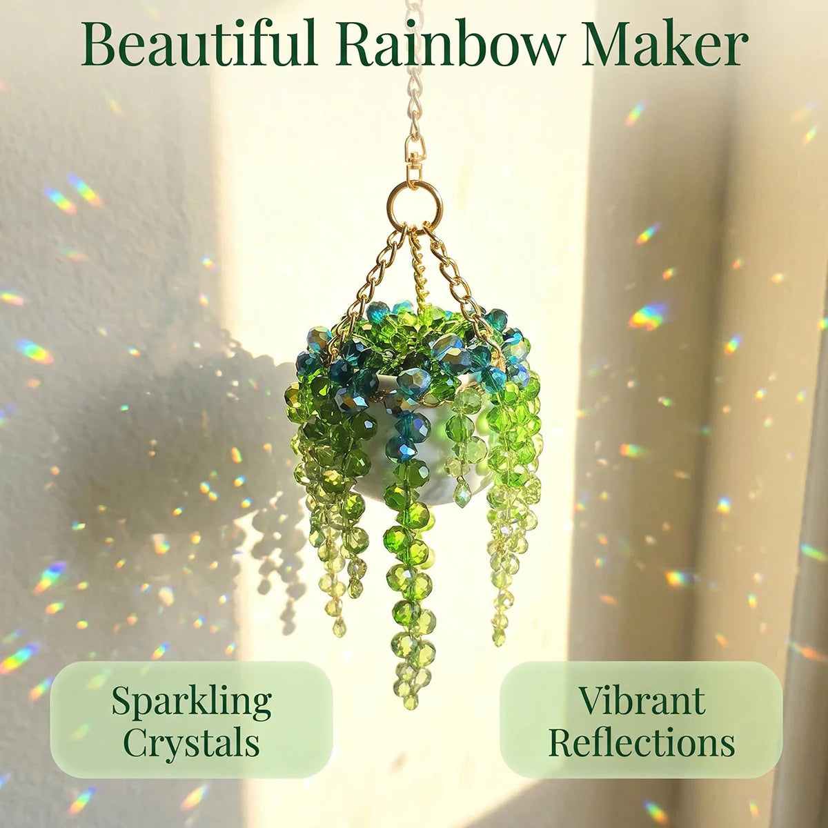 Crystal Glow: Longer Strand Beaded Plant Suncatcher - Add Whimsy to Your Window 🏠💫
