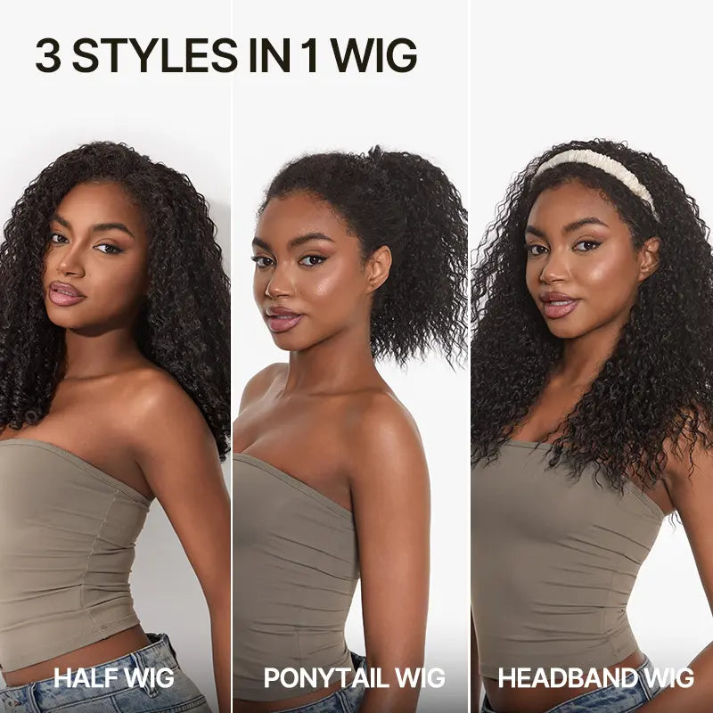 3-in-1 Curly Half Wig - 18" Glueless Burmese Spiral Curls