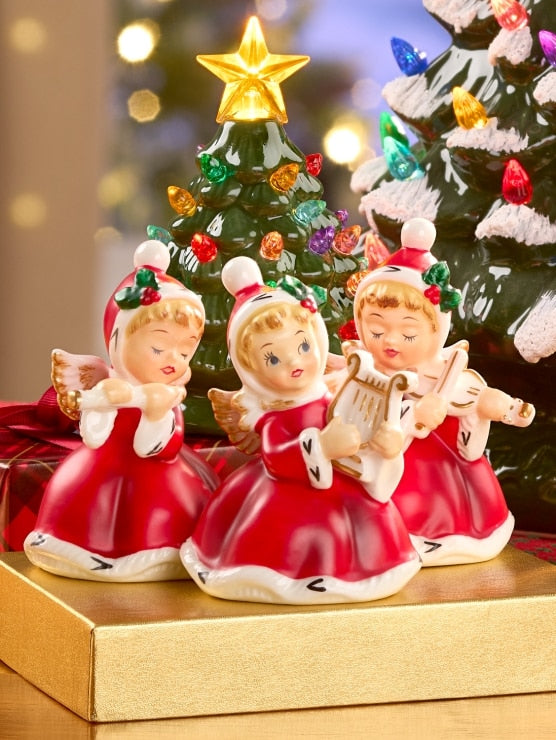 Christmas Ceramic Angel Musician Figurines, Set of 3