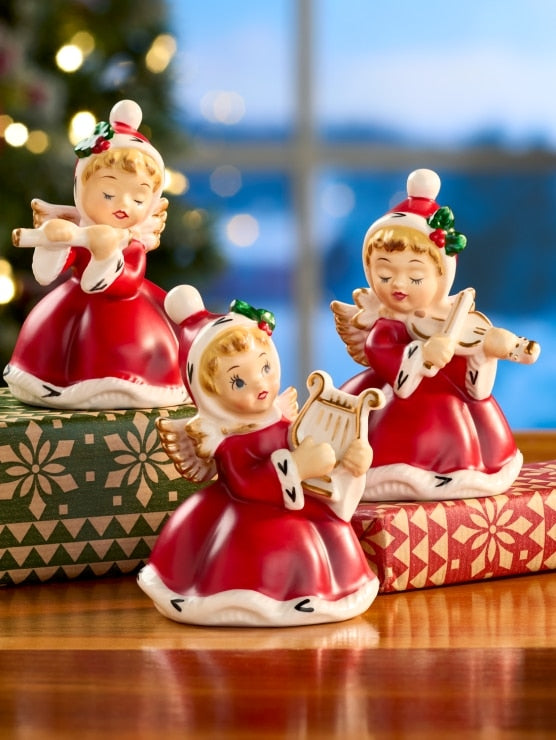 Christmas Ceramic Angel Musician Figurines, Set of 3