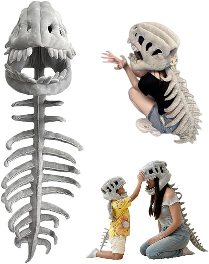 3D Dinosaur Skeleton Plush Helmet & Soft Spine Tail Costume Set