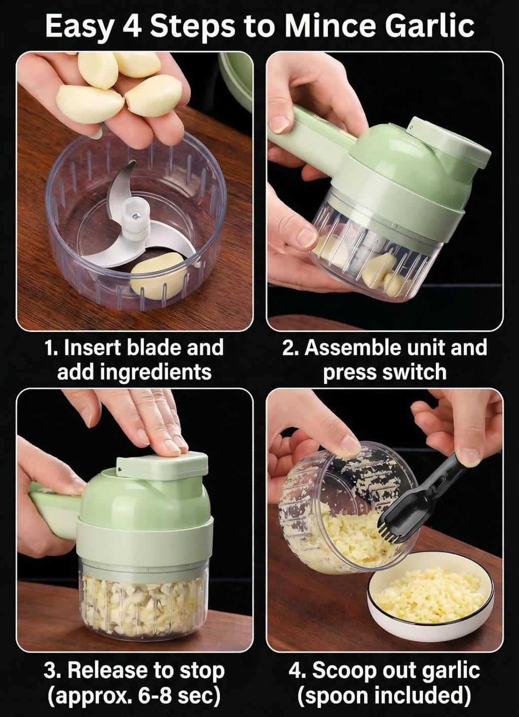 4-in-1 Cordless Electric Vegetable Cutter & Food Processor Set