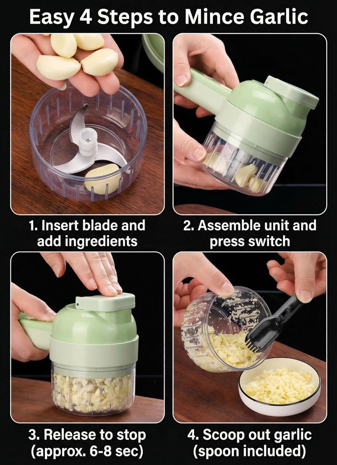 4-in-1 Cordless Electric Vegetable Cutter & Food Processor Set
