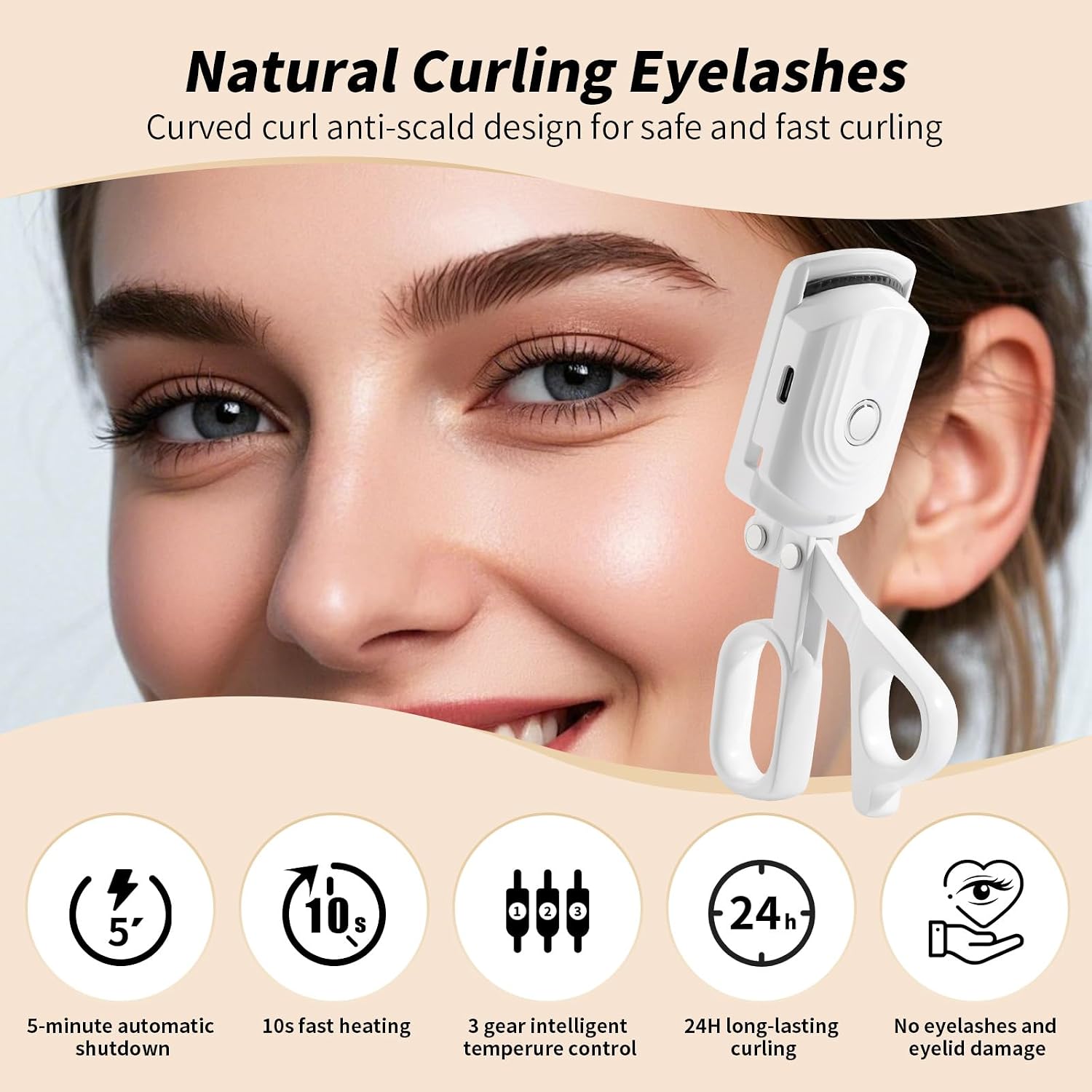 docolor Heated Eyelash Curler fast heat up within 10s, 24 hours long lasting Electric Eyelash Curler 3 Temperature Modes with USB Rechargeable safe lash curler quick natural curling eye lashes
