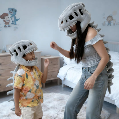 3D Dinosaur Skeleton Plush Helmet & Soft Spine Tail Costume Set