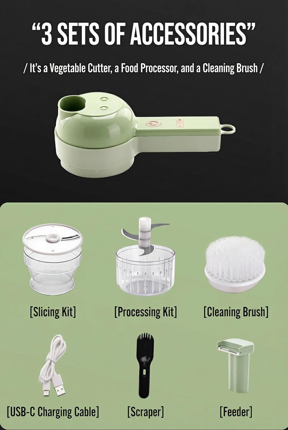 4-in-1 Cordless Electric Vegetable Cutter & Food Processor Set