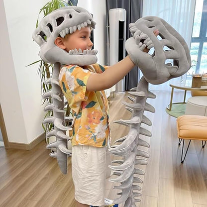 3D Dinosaur Skeleton Plush Helmet & Soft Spine Tail Costume Set