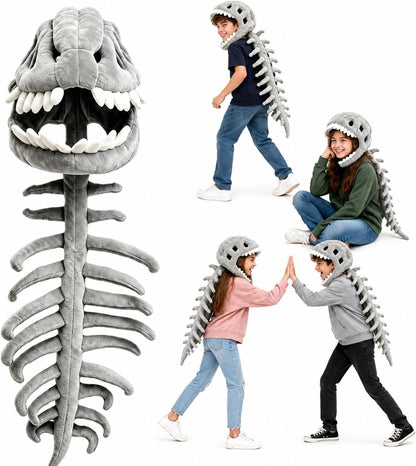 3D Dinosaur Skeleton Plush Helmet & Soft Spine Tail Costume Set