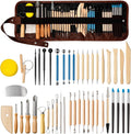 47PCS Pottery Tools Kit, Ceramic Tools, Clay Sculpting Tools | Stainless Steel Tools, Wooden Handles and Silicone Shapers for Sculpting and Carving, Ideal for Beginners and Artists