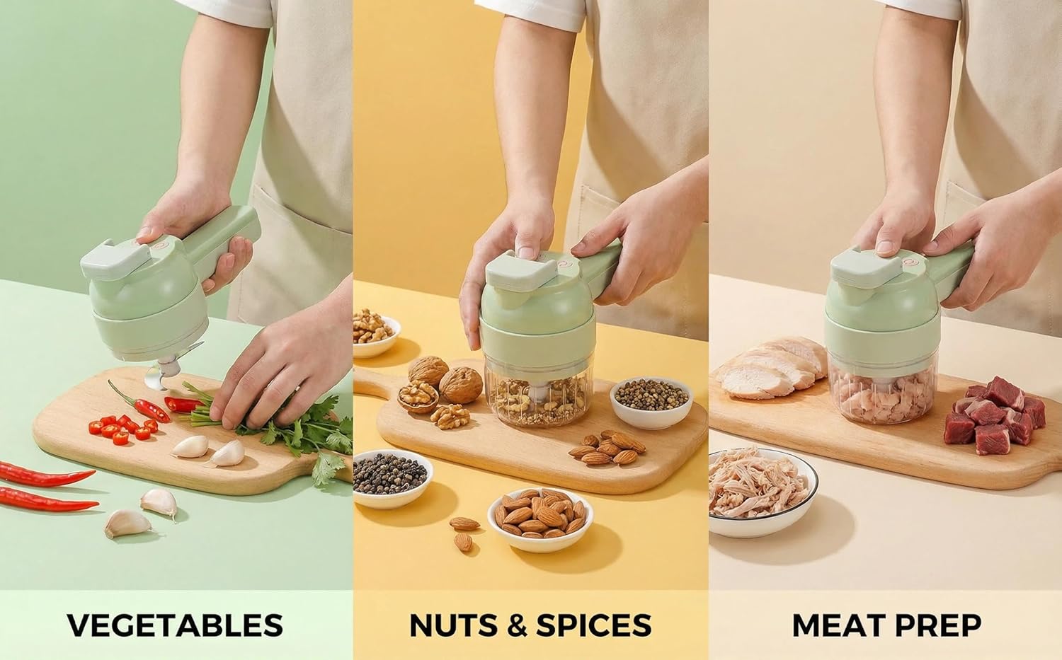 4-in-1 Cordless Electric Vegetable Cutter & Food Processor Set