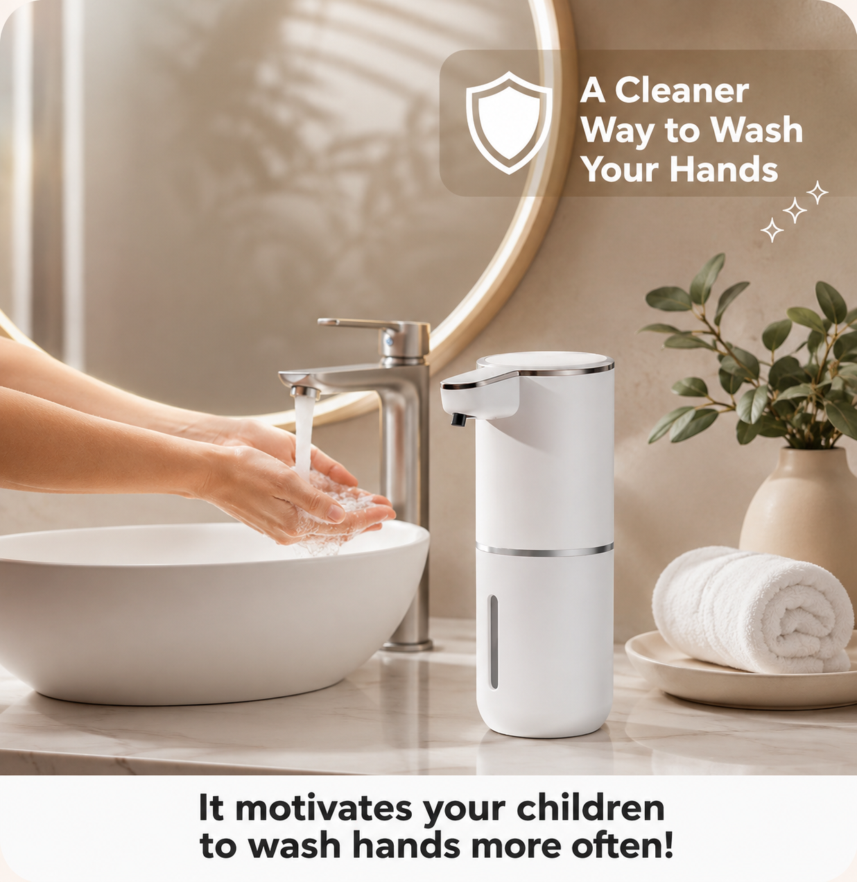 Touchless Foam Soap Dispenser Cleaner Hands. Less Mess. No Touching.