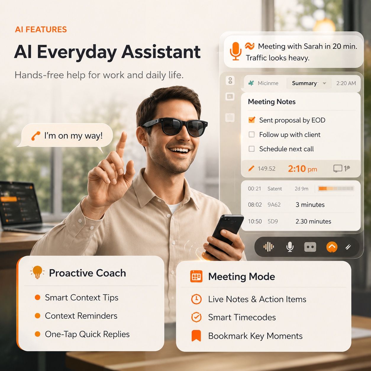 AI Smart Glasses - Camera 8 MP, Real-Time Translation, Navigation