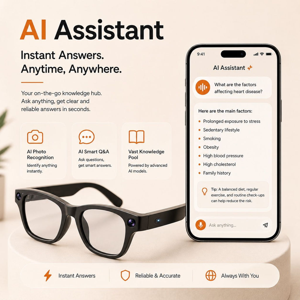 AI Smart Glasses - Camera 8 MP, Real-Time Translation, Navigation