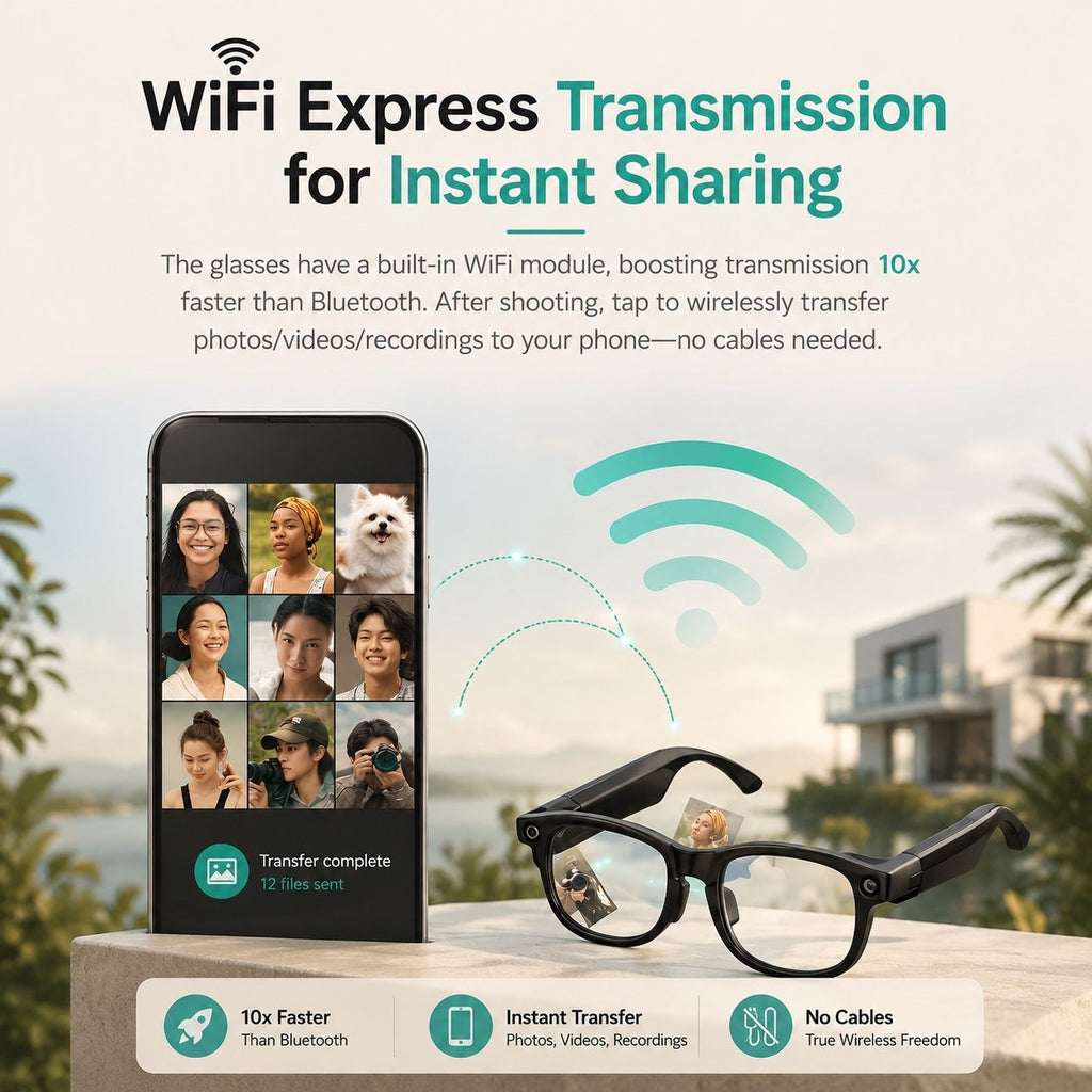 AI Smart Glasses - Camera 8 MP, Real-Time Translation, Navigation
