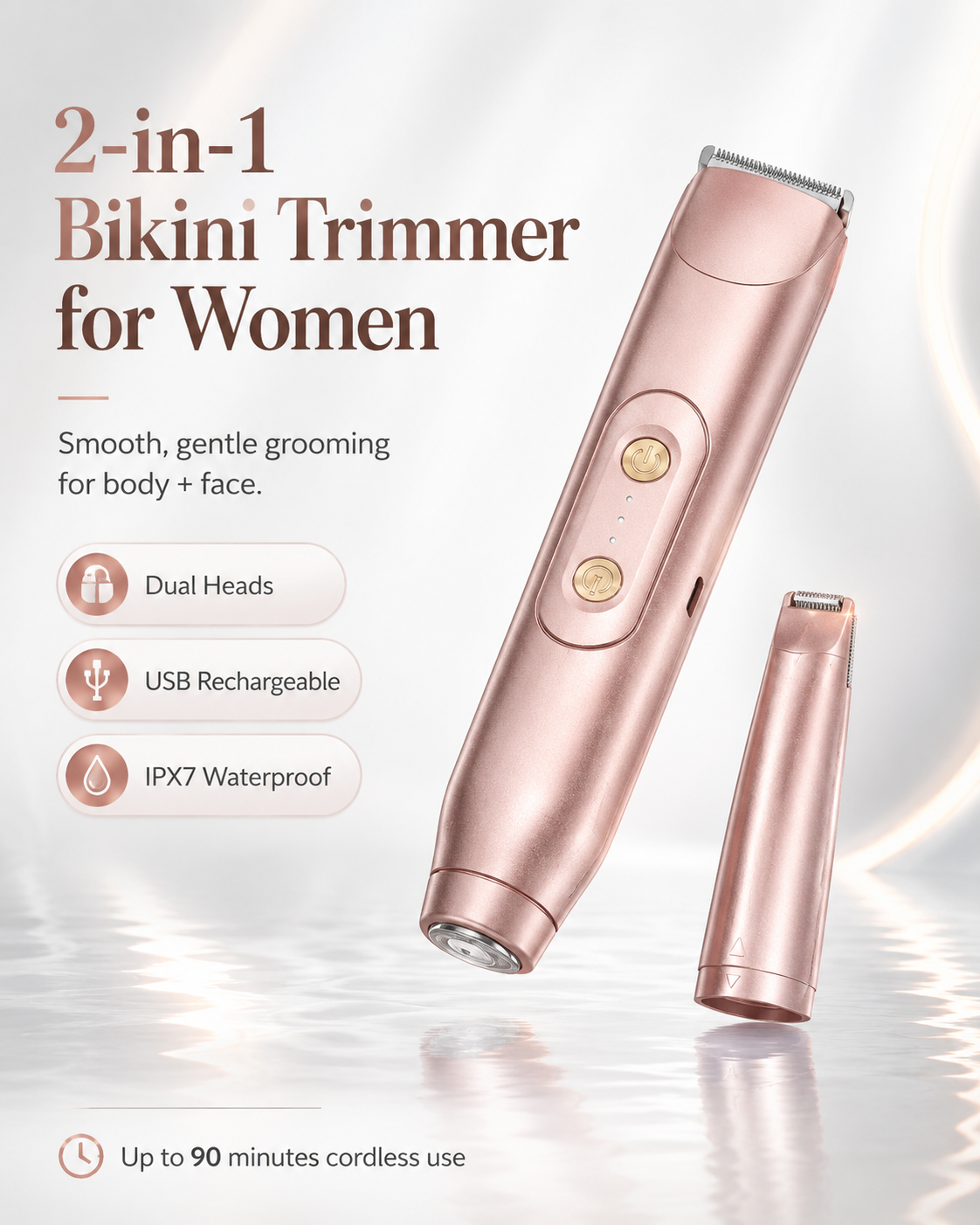 🚨 Pink GONE !! ACT FAST ⚡Bikini Trimmer for Women, Electric Shaver and Razor Rechargeable 2-in-1 Body and Facial Epilator, Underarms and Legs, IPX7 Waterproof