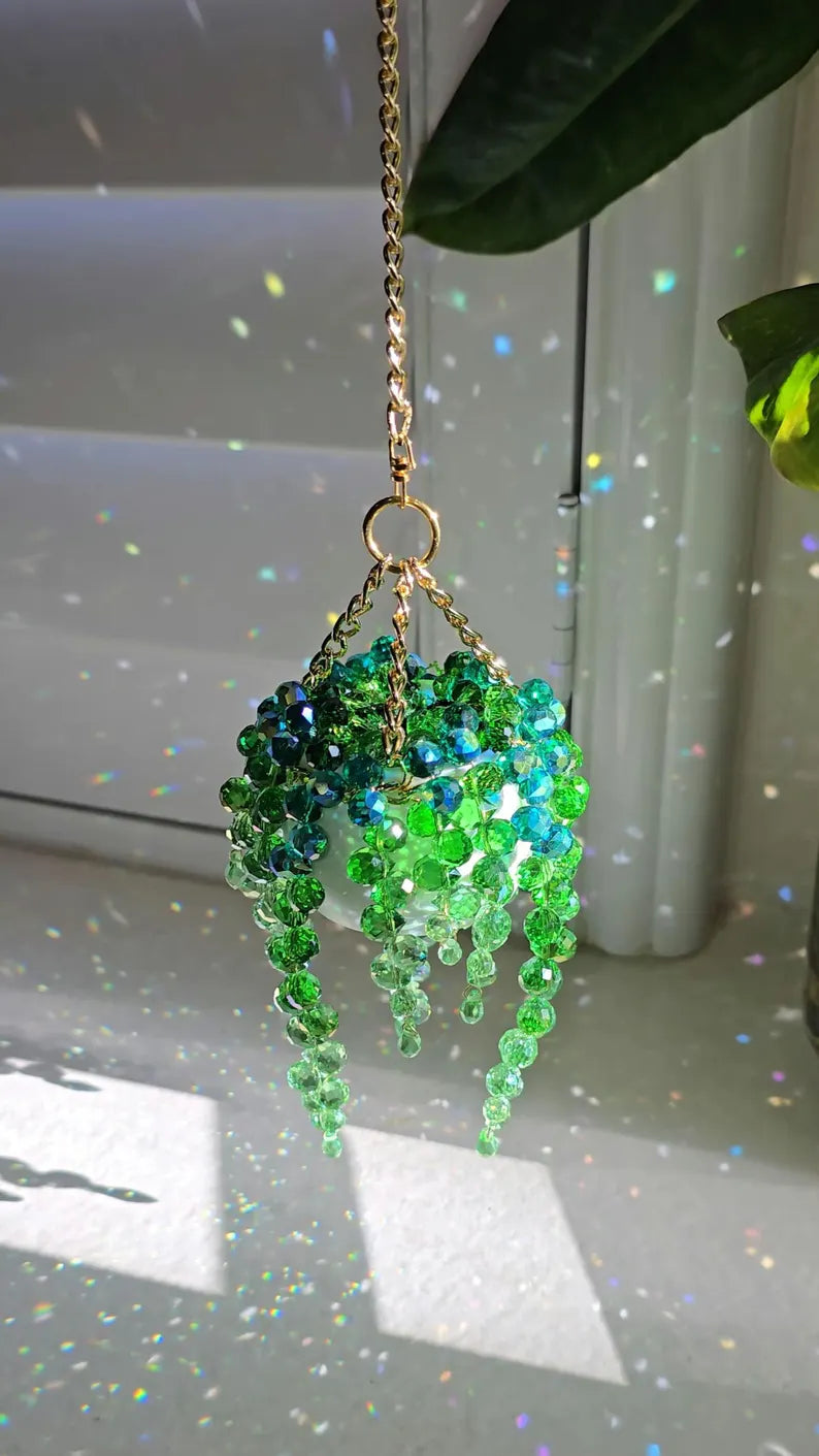 Crystal Glow: Longer Strand Beaded Plant Suncatcher - Add Whimsy to Your Window 🏠💫
